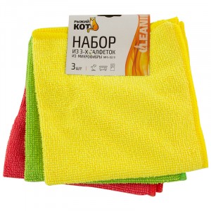 Салфетка из микрофибры 30х30см Рыжий Кот 200гр/м2 (1уп-3шт)
