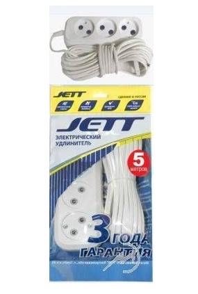 Удлинитель 3 гнезда 5м Jett  6А 