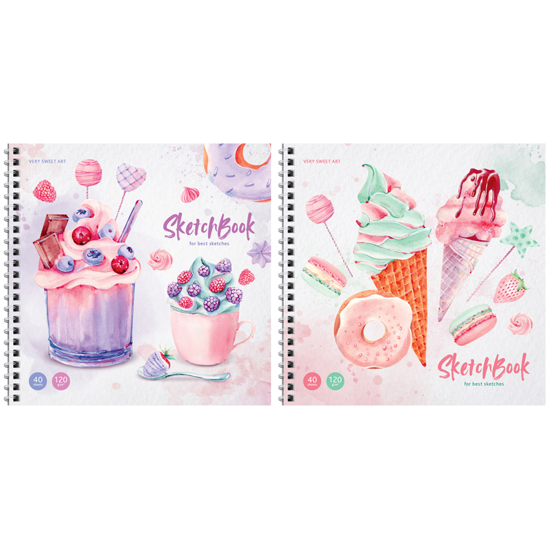 Скетчбук 40л. 190х190 гребень ArtSpace Dessert к-3
