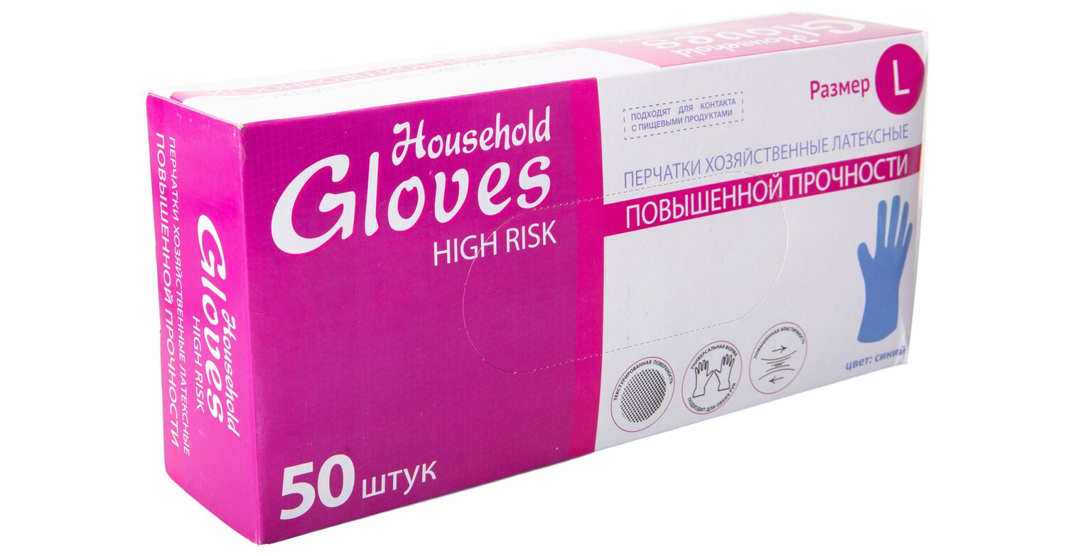 яПерчатки латексные прочные HIGH RISK L (1уп-50шт-25пар)