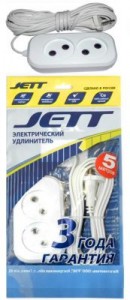 Удлинитель 2 гнезда 5м Jett 6А