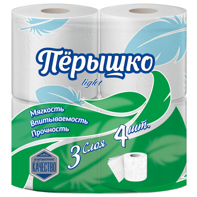 Бум.туалетная 3сл.Перышко Light белая (1уп-4рул) к-12