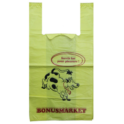 Пакет с ручками ПНД 30 х 57/25мк Корова /Bonusmarket/ (1уп-50шт) 