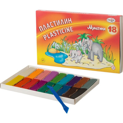 Пластилин ГАММА "Мультики" 18 цв. со стеком к-10 280028