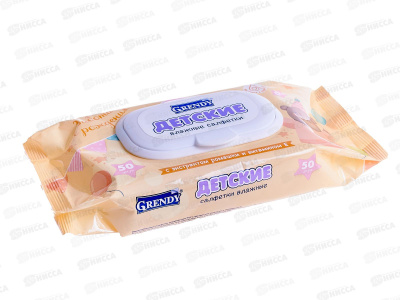 Салфетки влажные GRENDY детские с экстрактом ромашки и вит.Е (1уп-50шт) к-32