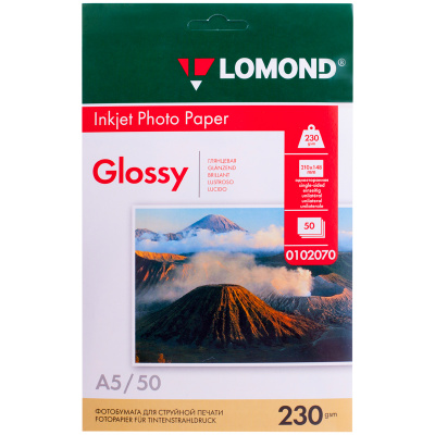 Бумага  для фото (21 х 15см) 230г/м2 глянц.одност.0102070 А5 50л LOMOND