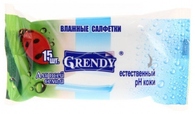 Салфетки влажные GRENDY для всей семьи (1уп-15шт) к-110