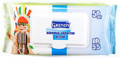 Салфетки влажные GRENDY детские с клапаном (1уп-50шт)